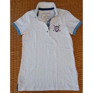 Horseware Polo Women's Shirt‎ Size Medium Cream Blue Golf Casual